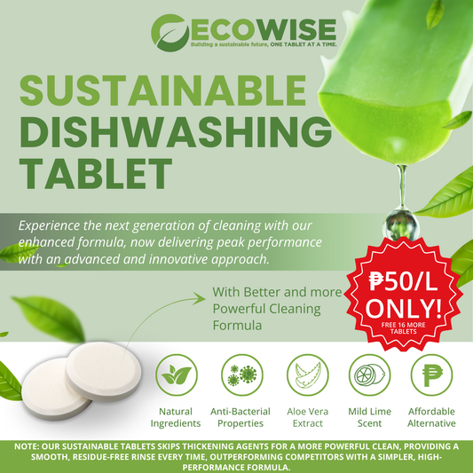 3L + 1L Free Ecowise Dishwashing Tablet Fresh Lime Scent with Moisturizer/Aloe Vera Extract