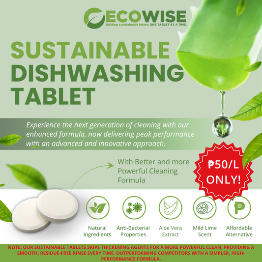 4 Liters - 32 tablets: Ecowise Dishwashing Tablet Refill- Natural Fresh Lime Scent with Moisturizer