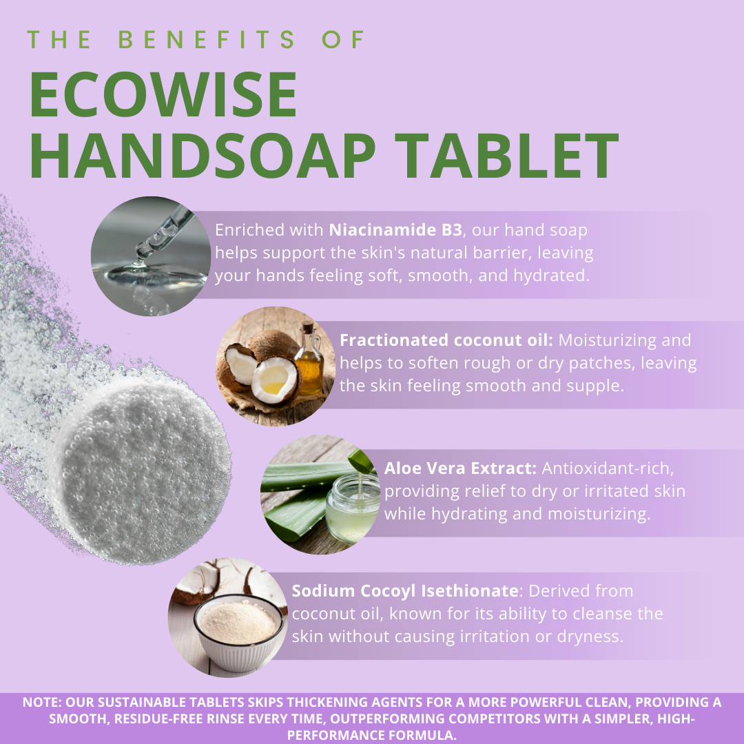 3L + 1L Free Ecowise Hand Soap Tablet - Natural Lavender Scent with Niacinamide B3 and Aloe Vera Extract