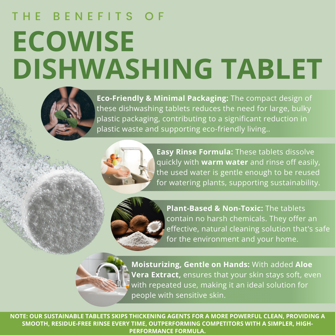 3L + 1L Free Ecowise Dishwashing Tablet Fresh Lime Scent with Moisturizer/Aloe Vera Extract